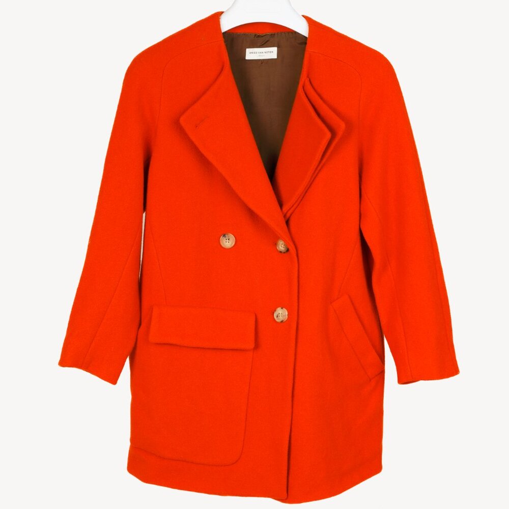 Dries Van Noten Orange Wool Oversized Double Breasted Jacket